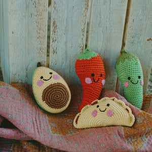 Pebble - Avocado Baby Rattle – Handmade Organic Cotton Sensory Toy