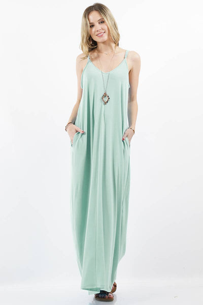 42POPS - ,.. V-NECK CAMI MAXI DRESS /w adjustable strap: L / LT GREY