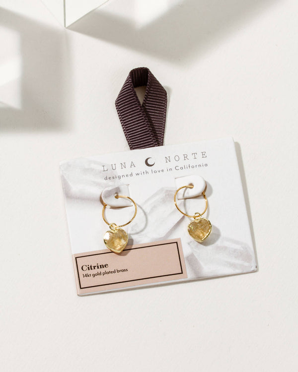 Citrine Heart Mini Hoop Earrings