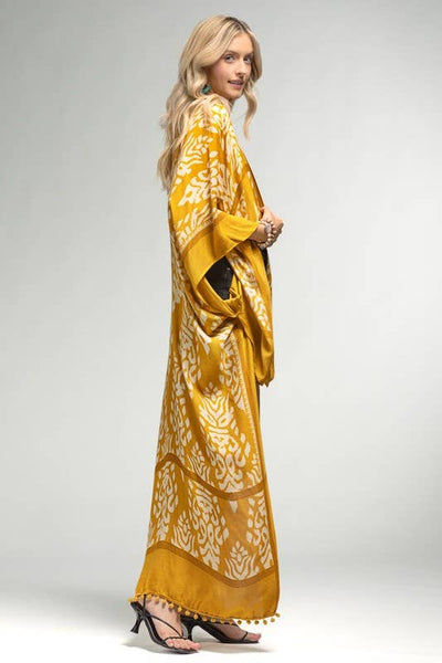 Mustard Damask Print Kimono