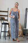 42POPS - ,,,,,...42POPS Maxi Dress w/ adjustable strap & pockets: XL / IVORY/BLACK-81678