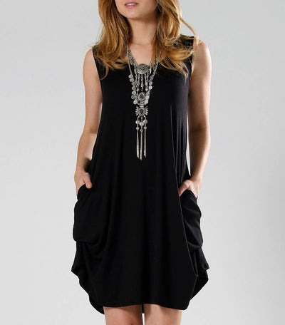 42POPS - SI-1530 Side pocket sleeveless dress: Black-4954 / S