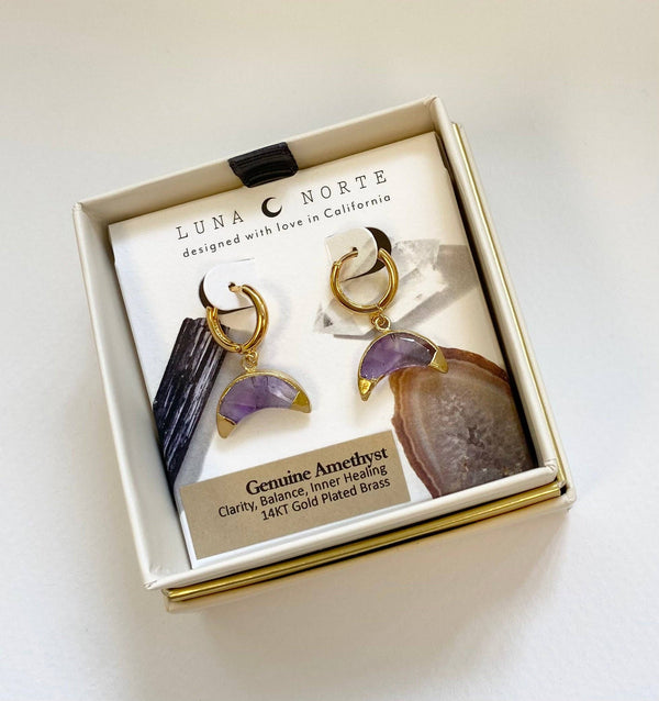 Amethyst Crescent Huggie Hoop Earrings