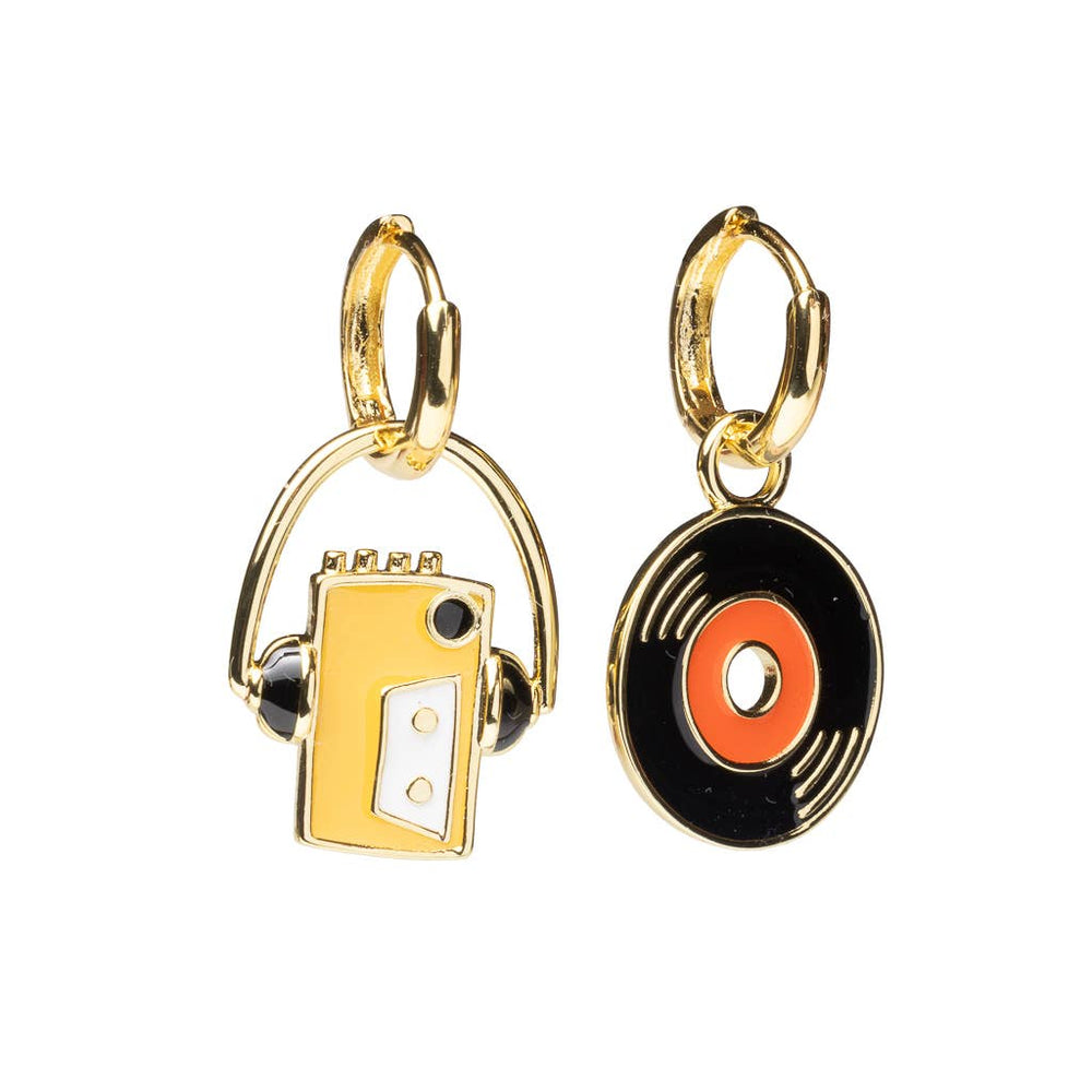 Yellow Owl Workshop - Walkman & Vinyl Record Hoop Earrings | Gold Charm Hoops