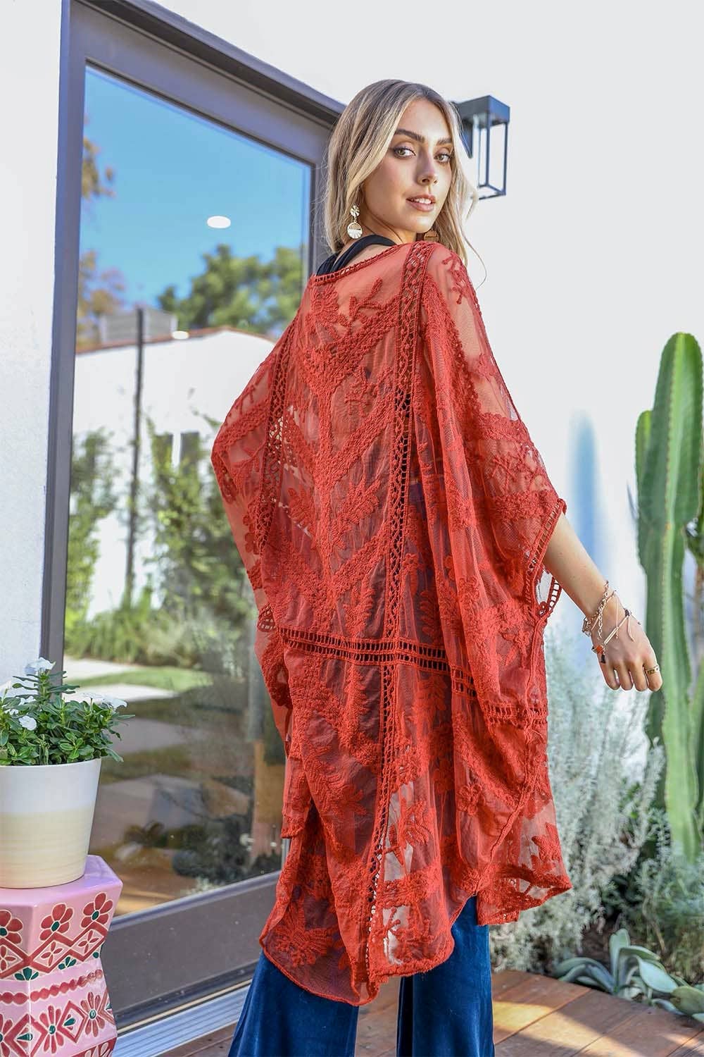 Ethereal Embroidered Mesh Leaf Kimono