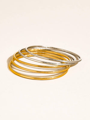 Olyss 18K Gold Non-Tarnish Classic Thin Bangle Set