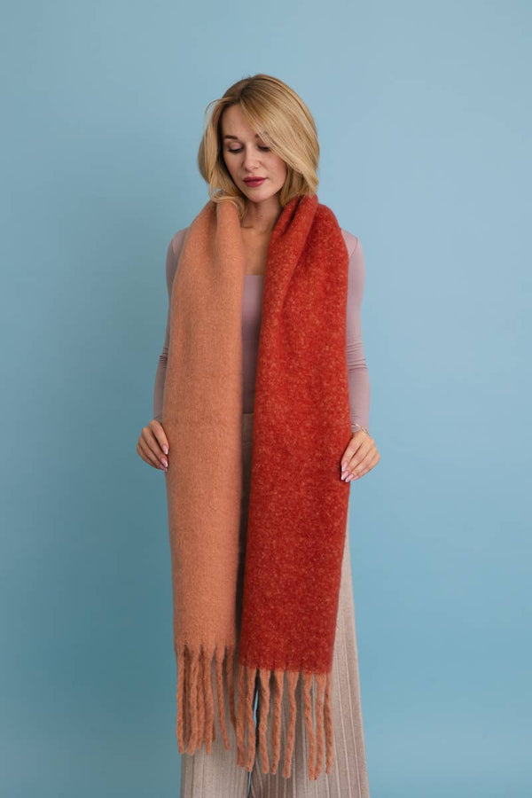 Autumn Hues Cozy Solid Two Tone Tassel Scarf