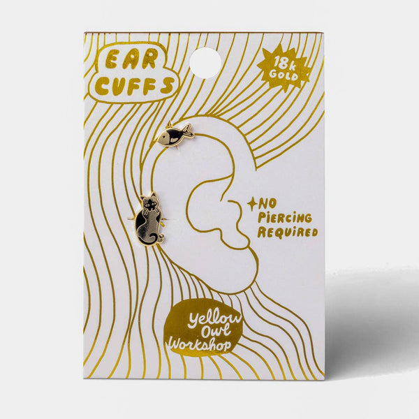 Yellow Owl Workshop - Cat & Fish Ear Cuffs | No Piercing Gold Jewelry
