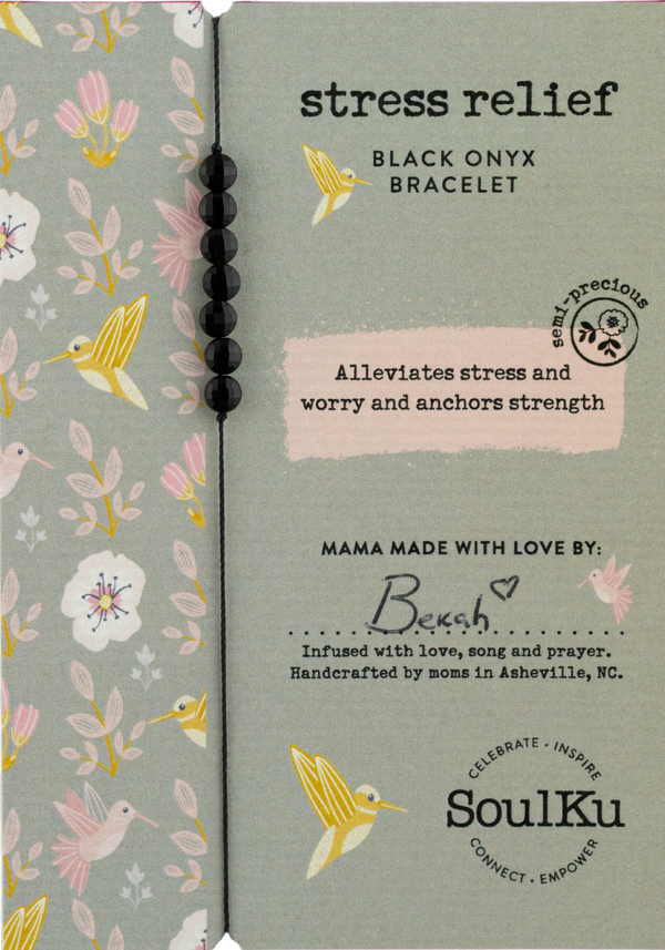 SoulKu - Black Onyx Hummingbird Adjustable Bracelet for Stress Relief