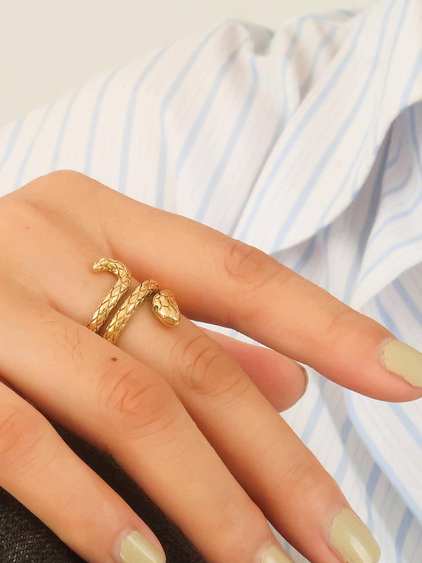 Lamia Gold Non-Tarnish Serpent Ring - Size 8