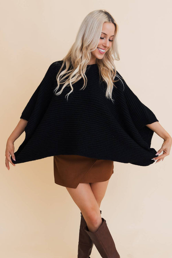 Crew Neck Poncho Sweater