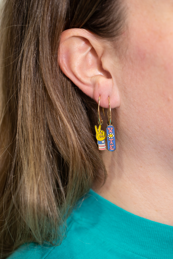 Yellow Owl Workshop - Vote & Peace Sign Drop Earrings | Gold Election Day Jewelry