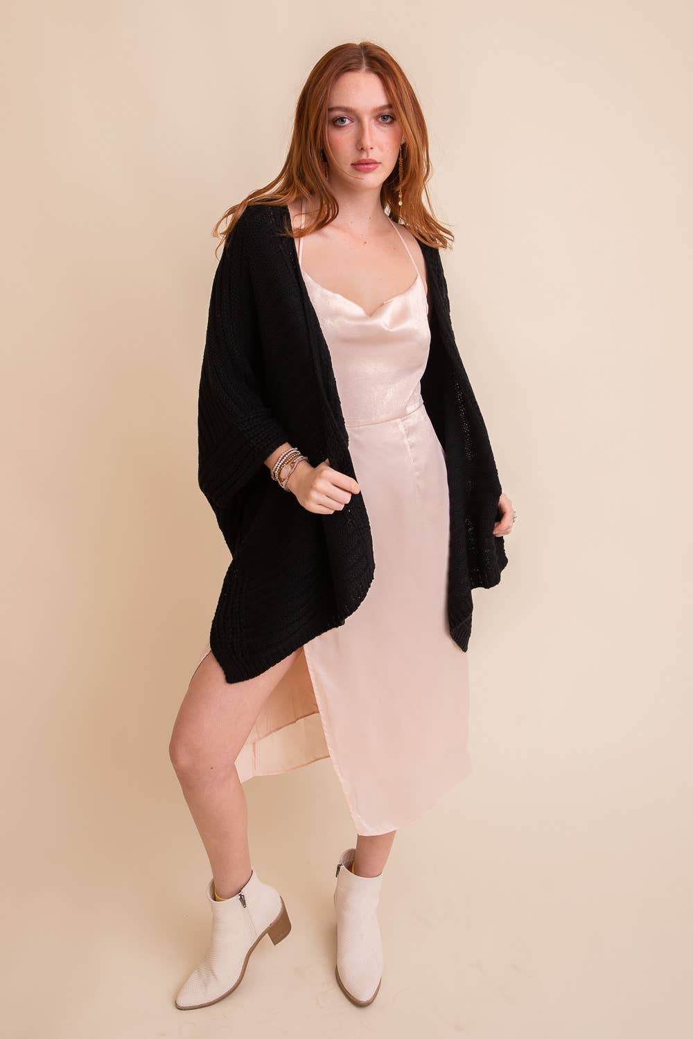 Black Ridged Rib Knit Ruana