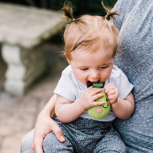 Pebble - Sweet & Soft Pear Baby Rattle -Handmade Organic Cotton Toy