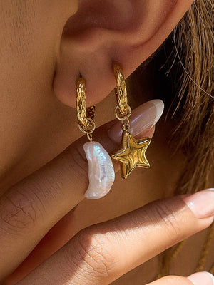 Tillyn Gold Non-Tarnish Mismatch Moon and Star Earring