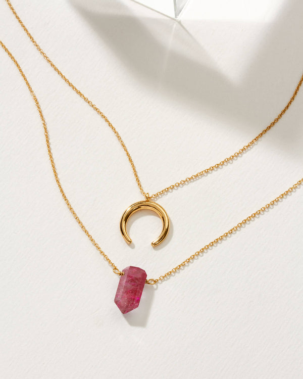Ruby + Golden Moon Necklace Set