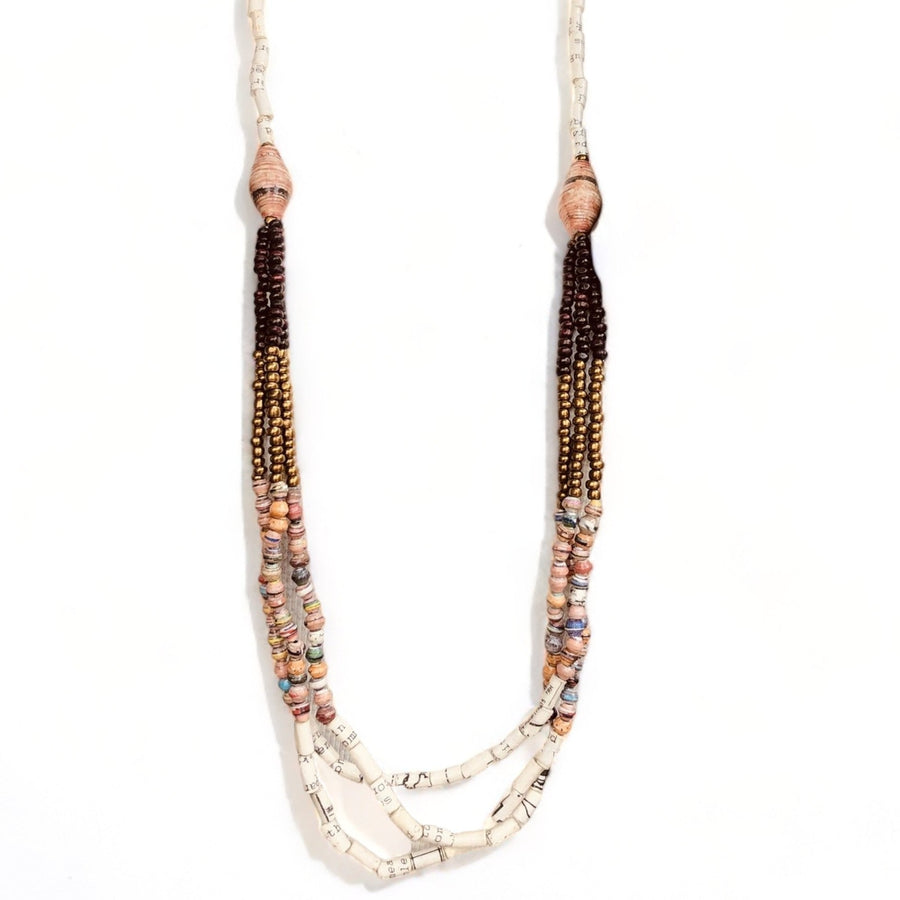 Birungi Boho Chic Handmade Beaded Long Necklace (Cream or Rose)