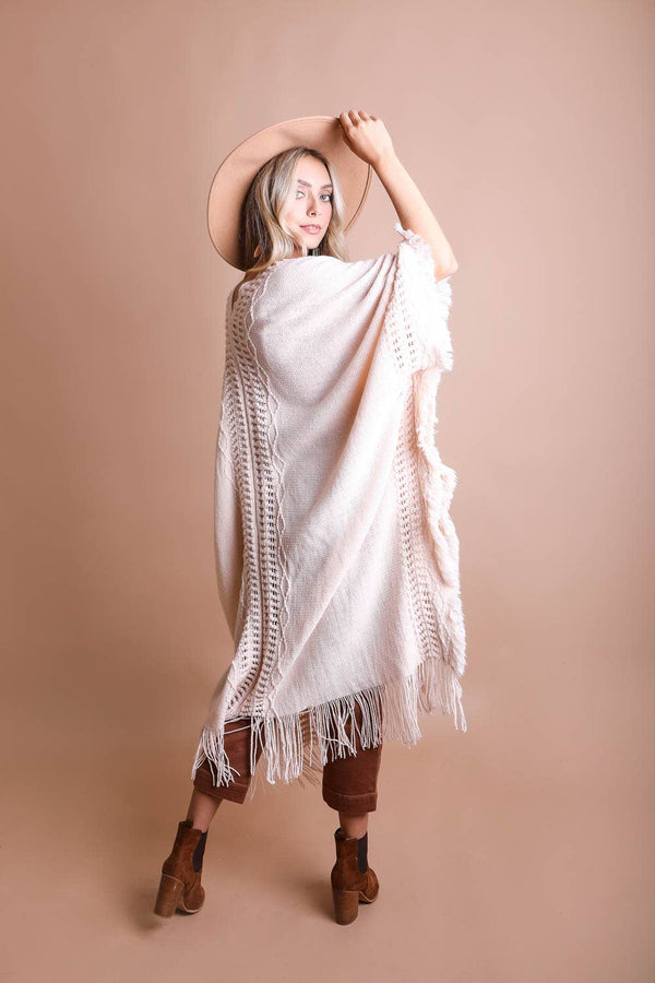 Rust Open Work Frayed Ruana