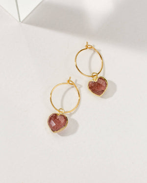 Conversation Heart Mini Hoop Earrings - Strawberry Quartz