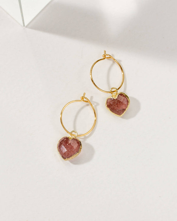 Conversation Heart Mini Hoop Earrings - Strawberry Quartz