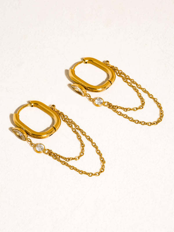 Lucienne 18K Gold Non-Tarnish CZ Chain Link Drop Earrings