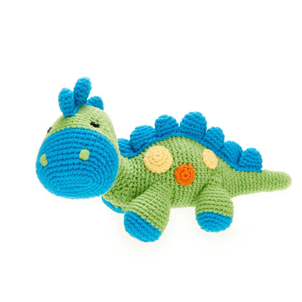 Stegosaurus Crocheted Baby Rattle - Teal