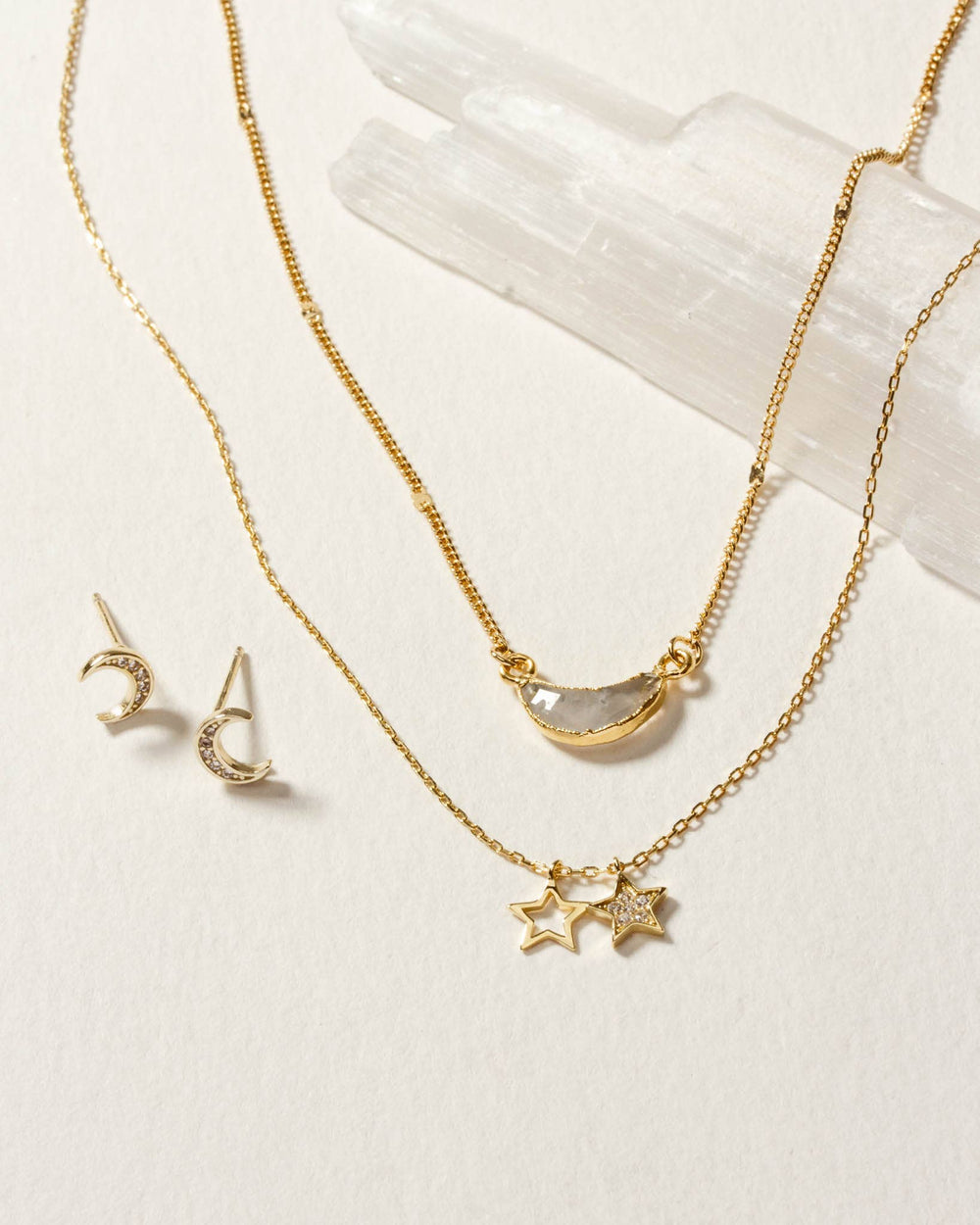 Moon and Stars Necklace Set- Moonstone