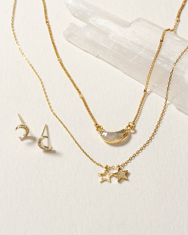 Luna Norte - Moon and Stars Necklace Set- Moonstone