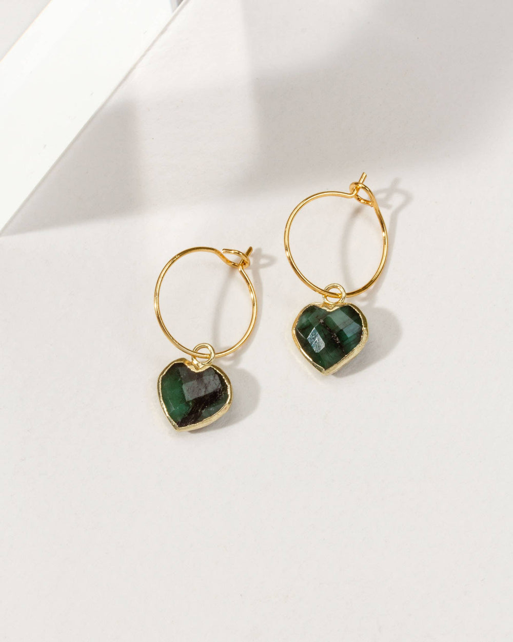 Emerald Heart Mini Hoop Earrings