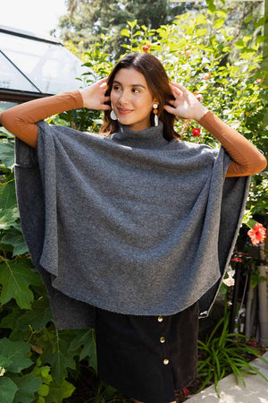 Grey Eco Friendly Turtleneck Poncho