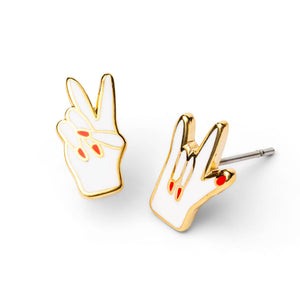 Yellow Owl Workshop - Peace & Love Earrings | ASL Mismatched Gold Studs