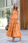 42POPS - ...SI-22971 Woven Smocked Top Tiered Cami Maxi Dress: S / BUTTER ORANGE-141427