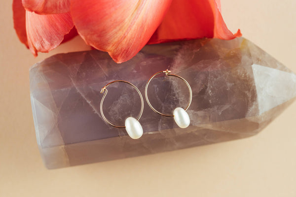 Pearl Gold Hoop Earrings for Goddess