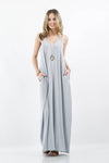 42POPS - ,.. V-NECK CAMI MAXI DRESS /w adjustable strap: L / LT GREY