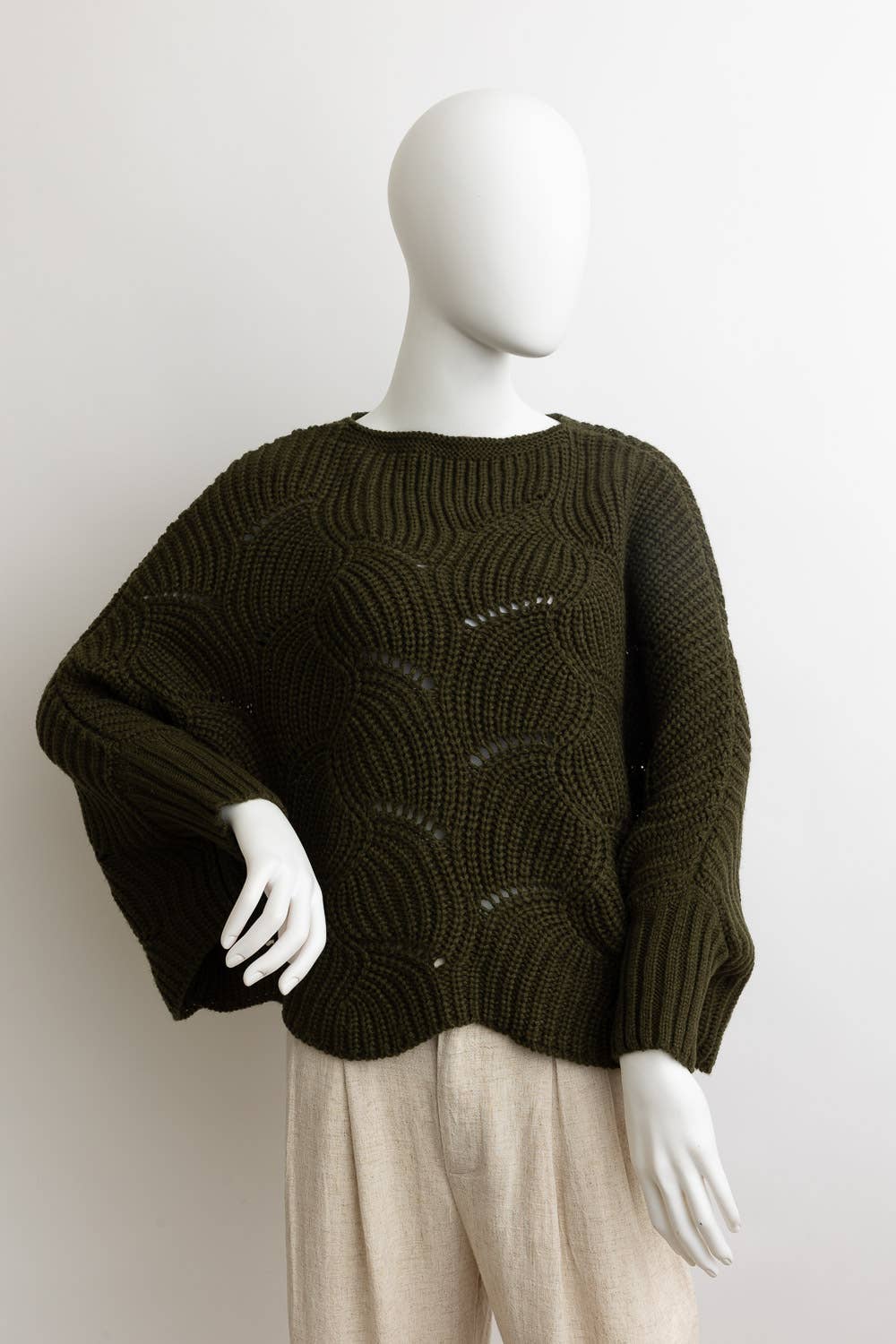 Olive Knitted Poncho