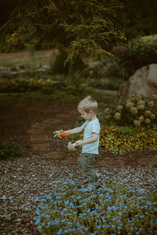 Pebble - Handmade Springtime Baby Carrot Rattle – Organic Cotton Toy