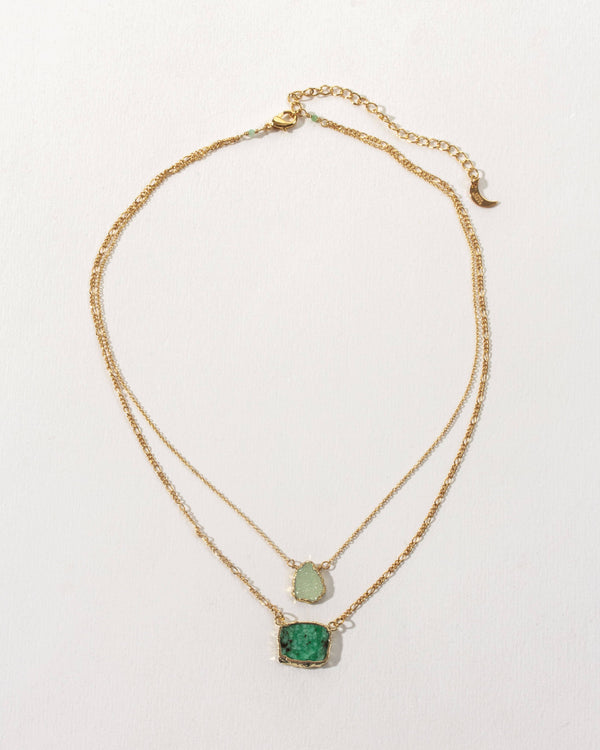 Power of Two Necklace Set - Druzy Quartz & Emerald