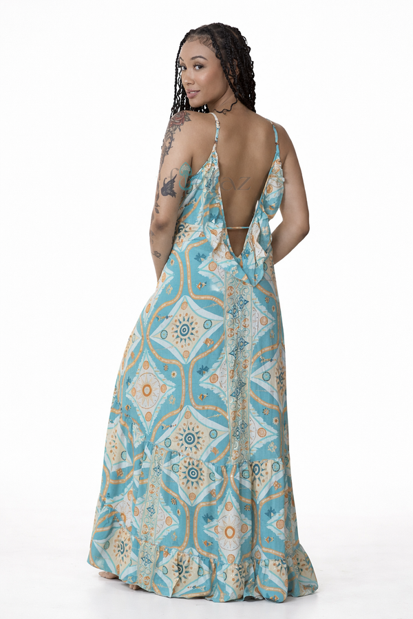 Summer Bohemian Ruffle V-back Dress