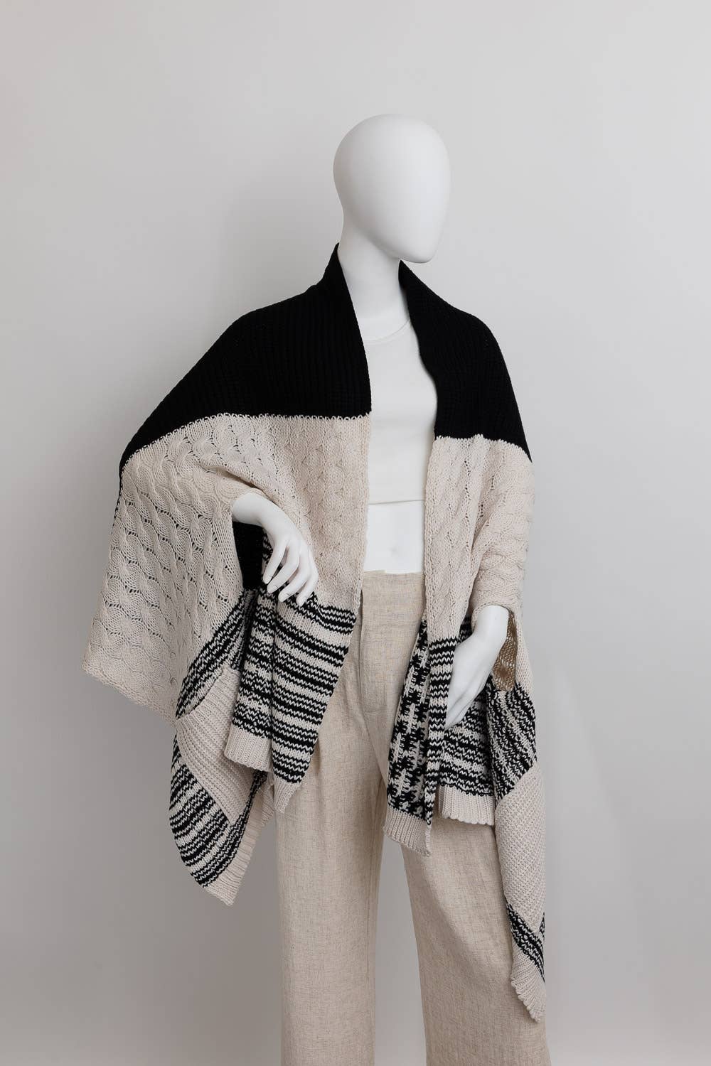Black Two Tone Pocket Striped Wrap w/ Arm Holes