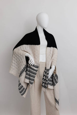 Black Two Tone Pocket Striped Wrap w/ Arm Holes