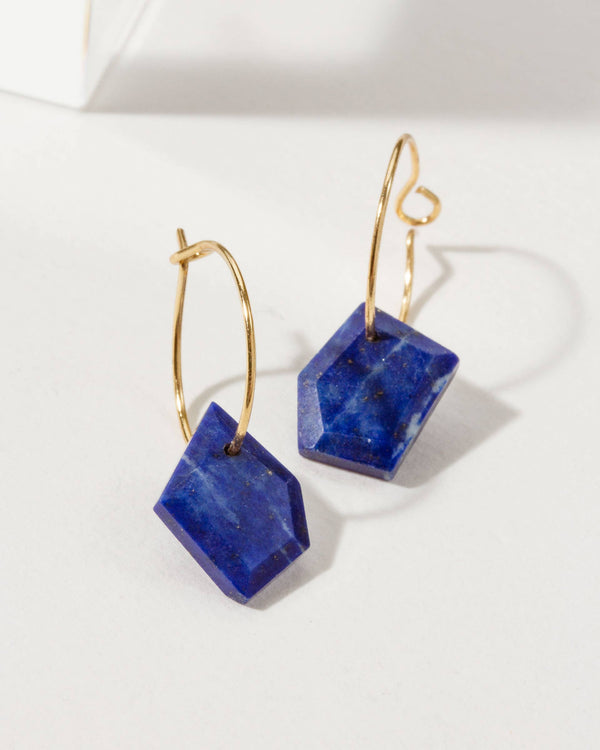 Luna Norte - 14Kt Sterling Silver Geometry Mini Hoop Earrings- Lapis