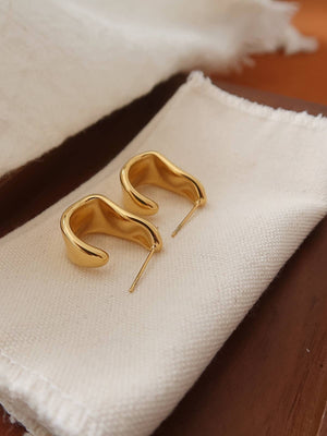 Ninelle Gold Non-Tarnish Sculpted Wave Hoop Earrings