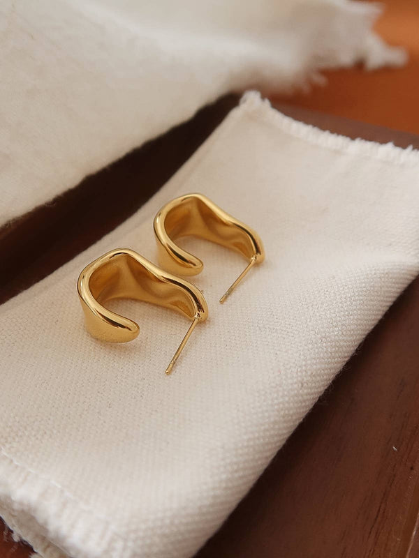 Ninelle Gold Non-Tarnish Sculpted Wave Hoop Earrings