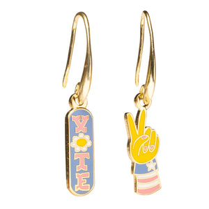 Yellow Owl Workshop - Vote & Peace Sign Drop Earrings | Gold Election Day Jewelry