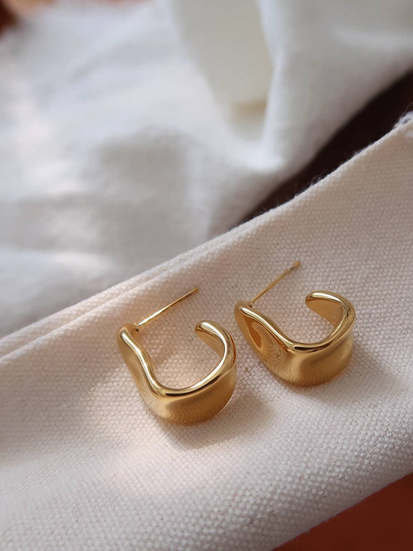 Ninelle Gold Non-Tarnish Sculpted Wave Hoop Earrings