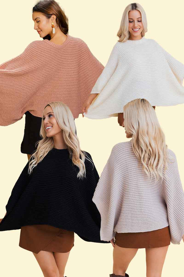 Ecru Metropolitan Elegance Rib-Knit Arm Poncho