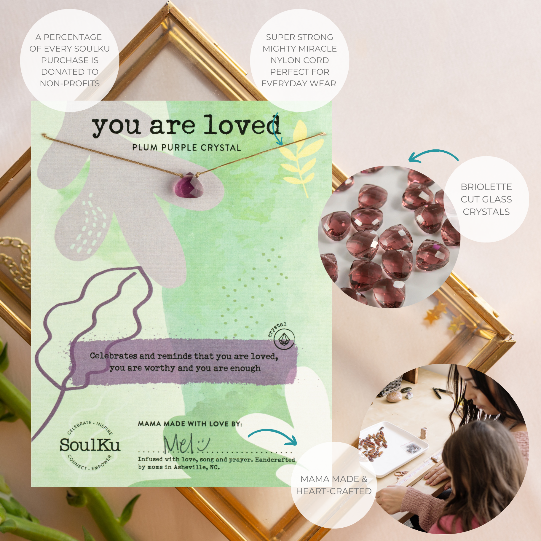 You Are Loved Plum Crystal Necklace