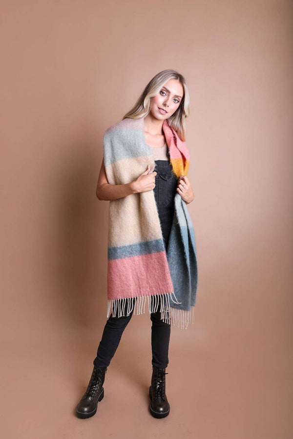 Color Block Faux Mohair Scarf : Pink/Sage