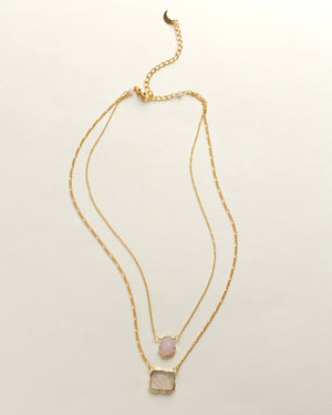 Power of Two Necklace Set - Druzy Quartz & Rose Quartz