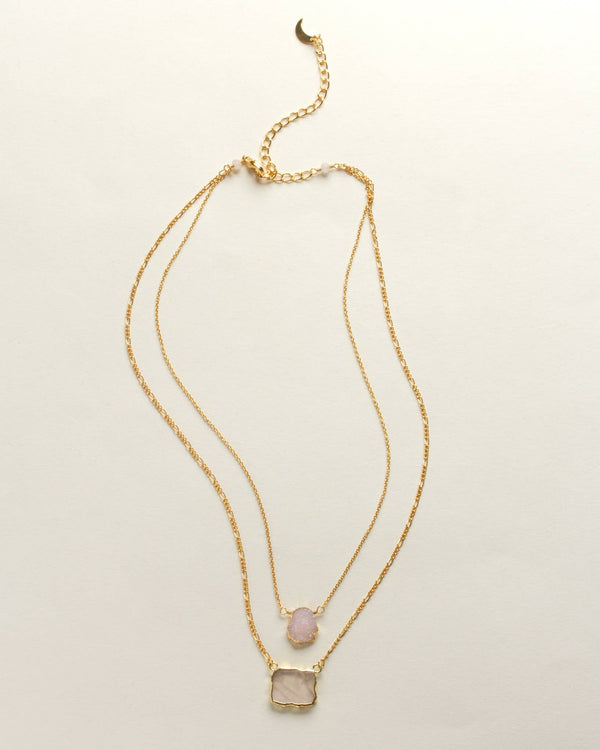 Power of Two Necklace Set - Druzy Quartz & Rose Quartz